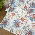 Bieżnik na stół biało, niebieski 40x180 cm z tkaniny strukturalnej FLORE 7 z nadrukiem barwnych kwiatów
