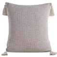 Poszewka na poduszkę 45x45 cm beżowo, szara zdobiona na rogach chwostami BOHO