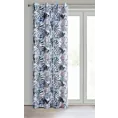 Dekoracja okienna biało, zielona z półprzezroczystej tkaniny z motywem egzotycznych roślin ze srebrnymi akcentami 140x250 cm przelotka - MALIBU