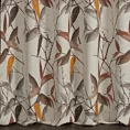 Zasłona szyta na flexach brązowo kremowa z tkaniny o naturalnym splocie z dodatkiem lnu, zdobionej nadrukiem w kształcie liści