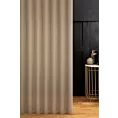 Firana szyta na taśmie 5 cm ciemnobeżowa z miękkiej tkaniny o lekkim splocie i delikatnym połysku, wykończona obciążnikiem