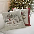 Poszewka na poduszkę 45x45 cm bawełniana, gobelinowa naturalno, beżowa zdobiona motywem zimowej wioski GOB