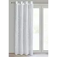 Dekoracja okienna biało, srebrzysta z etaminy zdobiona błyszczącym nadrukiem roślinnym 140x250 cm przelotka - JUNI