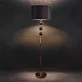 Lampa stojąca do salonu czarno, złota AMELIA z satynowym abażurem