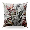 Poszewka szyta biało ruda miękka, welwetowa, z nadrukowanym motywem botanicznym i błyszczącymi elementami