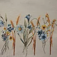 Bieżnik na stół naturalno, jasnoniebieski 40x100 cm z grubszej tkaniny gobelinowej z nicią szenilową z motywem polnych kwiatów