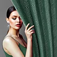 Zasłona welwetowa ciemnozielona we wzór geometryczny 140x250 przelotka - INGA - Pierre Cardin