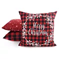 Poszewka na poduszkę 45x45 cm welwetowa czerwono, biała zdobiona świątecznym motywem