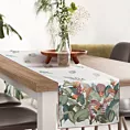 Bieżnik na stół naturalno, zielony 40x180 cm INES z nadrukowanym motywem botanicznym