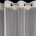 Firana biała z gładkiej matowej mikrosiateczki z ozdobną złotą koronką 300x250 cm przelotka MERIL