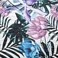 Narzuta biało, ciemnozielona 200x220 cm z nadrukiem egzotycznych liści i kwiatów pikowana techniką hot press MALIBU Design 91
