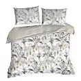 Pościel 220x200 cm bawełniana kolor biały, stalowy z motywem botanicznym SPRING 49