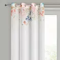 Zasłona biało, różowa zdobiona wzorem botanicznym z etaminy 135x250 przelotka - ARLENA