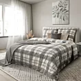 Pościel 220x200 cm bawełniana kolor biały, szary z wzorem klasycznej kraty SPRING 58