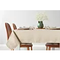 Obrus beżowy 140x180 cm żakardowy ALINA z subtelnym delikatnym wzorem przecierki