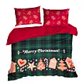 Pościel świąteczna 160x200 cm z mikrowłókna kolor zielony, czerwony z motywem kraty i pierników FESTA