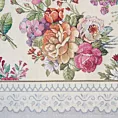 Obrus jasnoszaro, różowy 100x100 cm gobelinowy zdobiony tkanym motywem kwiatowym
