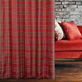 Zasłona szyta na taśmie 5 cm czerwona z tkaniny gobelinowej o wzorze w kratę
