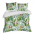 Pościel 220x200 cm bawełniana kolor biały, ciemnozielony z egzotycznym wzorem SONIA 40