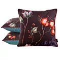 Poszewka na poduszkę 45x45 cm welwetowa, bordowo turkusowa, dwustronna z motywem kwiatów z wypustką VELVET 130 Eurofirany Premium