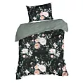 Pościel 140x200 cm bawełna ranforce kolor czarny, szałwiowy z motywem kwiatów ROSITA 1