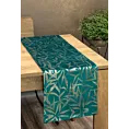 Bieżnik na stół ciemnoturkusowo, złoty 35x140 cm welwetowy BLINK 15 z delikatnymi gałązkami