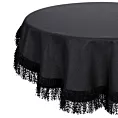 Obrus okrągły czarny średnica 120 cm TINA zdobiony puszystymi frędzlami EUROFIRANY PREMIUM