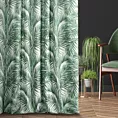 Zasłona szyta na taśmie 5 cm PALMAS zielona z tkaniny o naturalnym splocie w botaniczny wzór