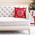 Poszewka na poduszkę świąteczna 45x45 cm czerwono, srebrna przetykana błyszczącą nicią i haftem śnieżynek