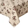 Obrus świąteczny 140x180 cm beżowo, brązowy bawełniany zdobiony zimowym motywem MELODY