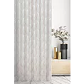 Firana szyta na flexach biało złota z tkaniny typu BATYST z delikatnie połyskującym, geometrycznym nadrukiem na całości tkaniny, wykończona obciążnikiem