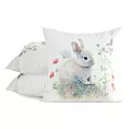 Poszewka na poduszkę 45x45 cm welwetowa biało, zielona zdobiona nadrukiem zajączka WIOSNA 63