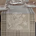 Bieżnik na stół ciemnobeżowy 45x140 cm gobelinowy HOLLY z motywem świątecznym i ozdobną kantą w kratę