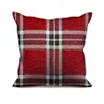 Poszewka szyta bordowo naturalna z grubej, szenilowej tkaniny w elegancką kratę