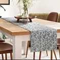 Bieżnik na stół srebrny 40x140 cm z przyjemnej tkaniny SIMONA zdobiony błyszczącym wzorem gałązek