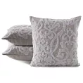 Poszewka na poduszkę 45x45 cm srebrna z dodatkiem lnu zdobiona koralikami ELDA