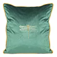 Poszewka na poduszkę 45x45 cm welwetowa ciemnozielono ze złotym nadrukiem ważki oraz ozdobną wypustką LORI