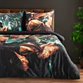 Pościel 220x200 cm z makosatyny bawełnianej kolor czarny, turkusowy z wzorem roślinnym EVA 16 Eva Minge