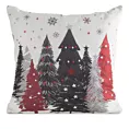 Poszewka na poduszkę świąteczna 45x45 cm o naturalnym splocie zdobiona uroczymi drzewkami