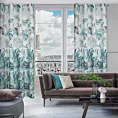 Zasłona granatowo, turkusowa zdobiona nadrukiem roślinnym 140x250 przelotka - PILAR