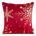 Poszewka na poduszkę świąteczna 45x45 cm welwetowa czerwona zdobiona świątecznym nadrukiem szampańskich śnieżynek