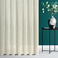 Firana szyta na taśmie fala jasnobeżowa z półmatowej kreszowanej tkaniny, w nieregularne, cienkie, pionowe pasy, wykończona obciążnikiem