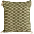 Poszewka na poduszkę 60x60 cm bawełniana zdobiona chwostami na rogach oliwkowa MONTENEGRO Terra Collection