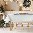 Obrus kremowy 135x180 cm z żakardowej tkaniny FLASH świąteczny z motywem jasnozłotych śnieżynek
