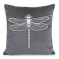 Poszewka na poduszkę 45x45 cm welwetowa, grafitowo srebrna z haftem ważki oraz ozdobnym sznurem