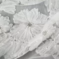 Firana biała z siateczki zdobiona kwiatami z dodatkiem drobnych perełek 3D 140x250 cm przelotka - JASMIN 2 Eva Minge