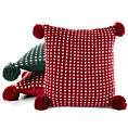 Poszewka na poduszkę 45x45 cm o plecionej strukturze czerwono biała z pomponami