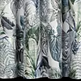 Zasłona biało, zielona ze wzorem egzotycznych liści z welwetu 140x270 cm taśma DAVOS