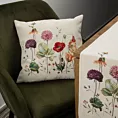 Poszewka na poduszkę 45x45 cm bawełniana, gobelinowa kremowo, zielona z motywem letnich kwiatów GOB