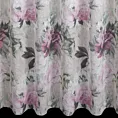 Firana szyta na taśmie 5 cm naturalno ciemnoróżowa z miękkiej etaminy z malarskim nadrukiem kwitnących peonii, wykończona obciążnikiem